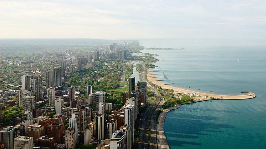 Miasta, brzeg, bank, drapacze chmur, Chicago Tapeta HD