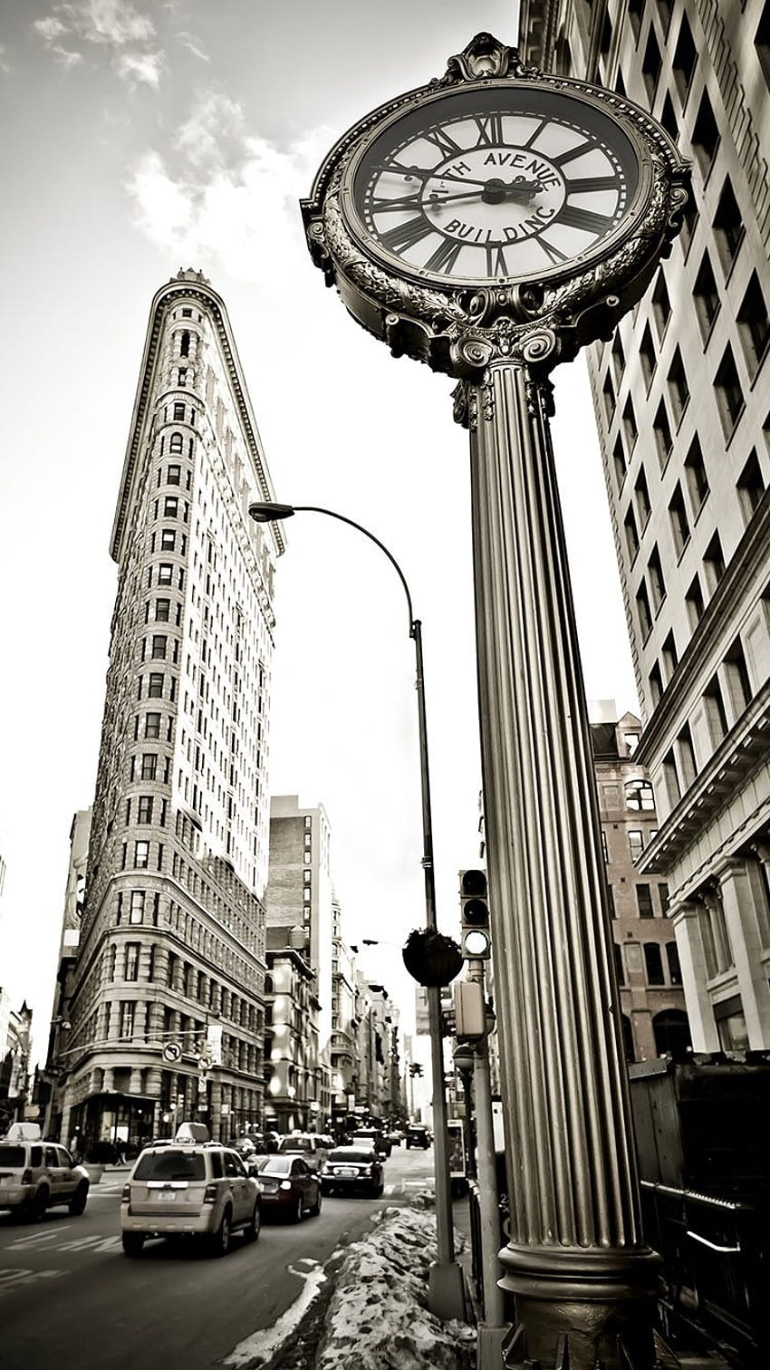 Flatiron-Gebäude New York Schwarz und Weiß HD-Handy-Hintergrundbild