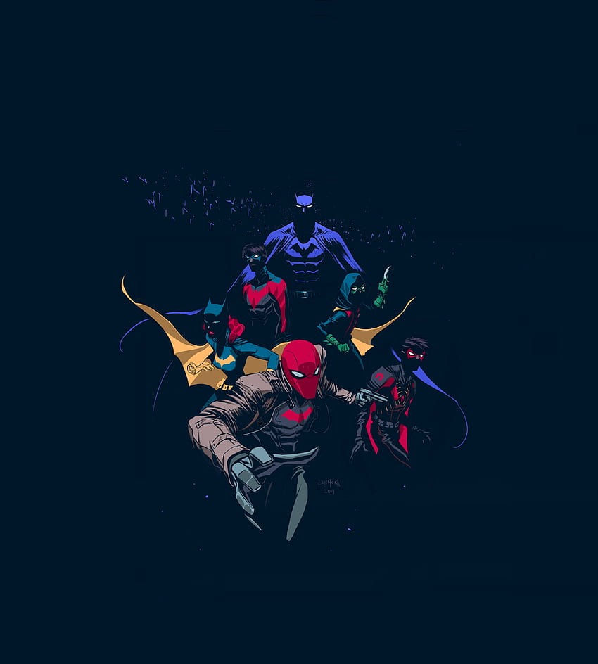 Batfamily, robin, red hood, artwork HD phone wallpaper