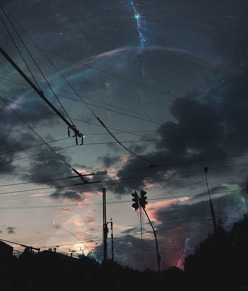 Art, Sky, Night, Clouds, Wires, Wire HD phone wallpaper