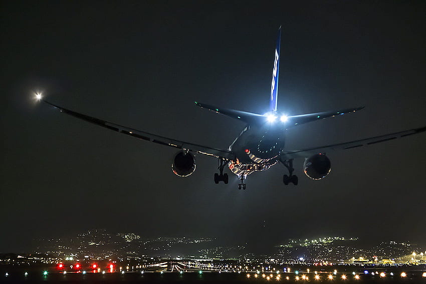 Boeing, Avión, Aeronave, Boeing 777, Noche, Aeropuerto, Pista, Aterrizaje / y móvil fondo de pantalla