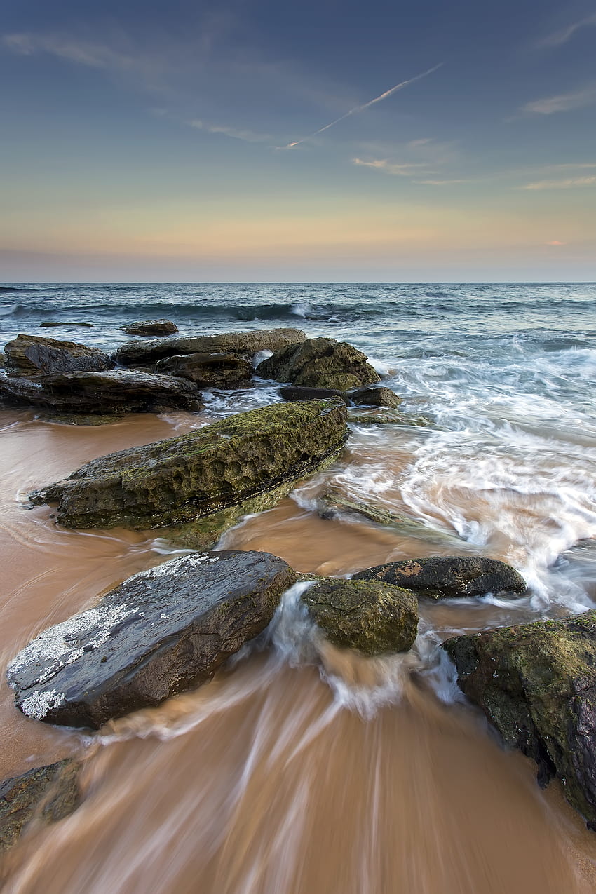 Nature, Stones, Sea, Beach, Horizon, Tide, High Tide HD phone wallpaper