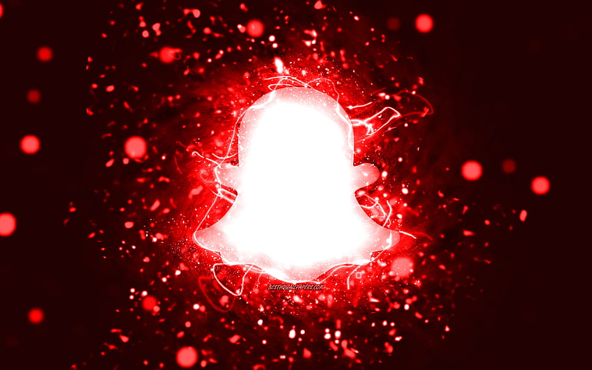 Logotipo rojo de Snapchat, luces de neón rojas, creativo, abstracto rojo, logotipo de Snapchat, red social, Snapchat fondo de pantalla