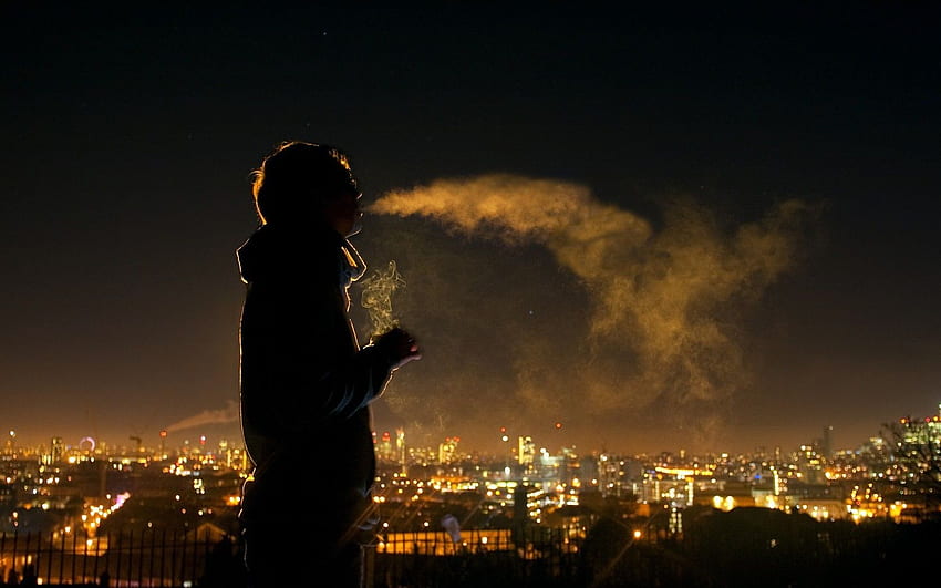 Cigarettes cityscapes hoodies men night HD wallpaper