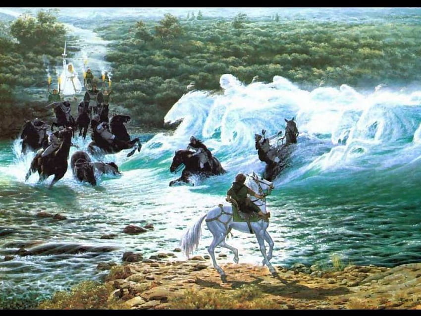 Battling the Sea, sea, horses, waves, battle, water, ocean, warriors HD wallpaper