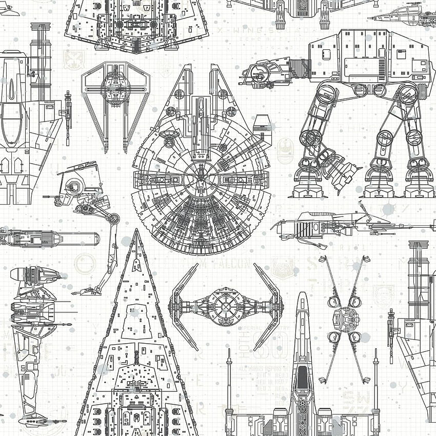 RoomMates 28,18 Quadratfuß Star Wars Blueprint abziehen und aufkleben, Star Wars Schwarz und Weiß HD-Handy-Hintergrundbild