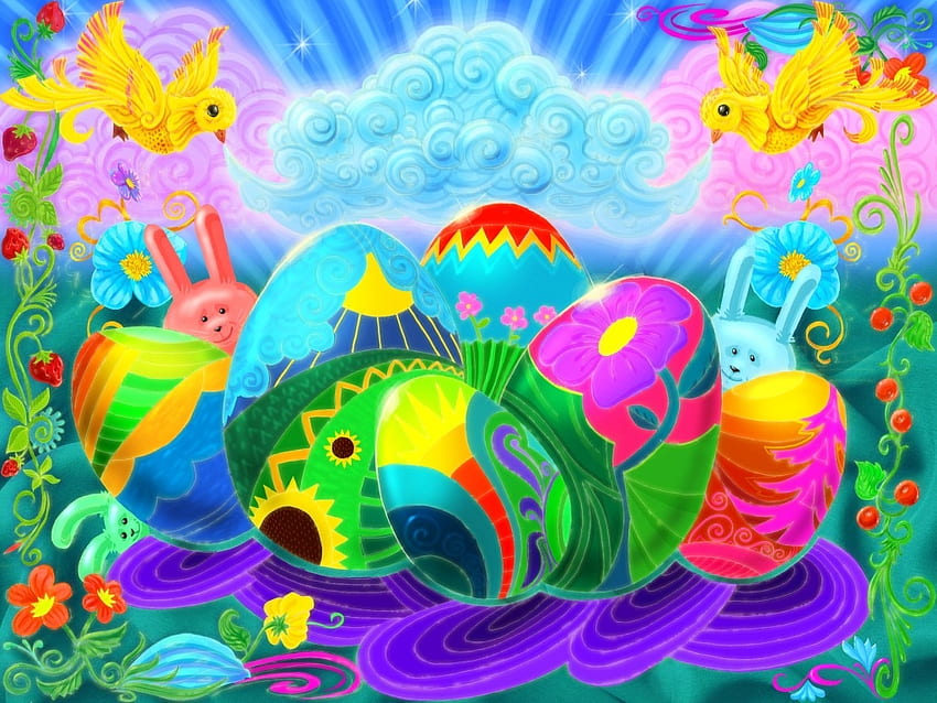 easter eggs, colorful, easter, vibrat, bright HD wallpaper