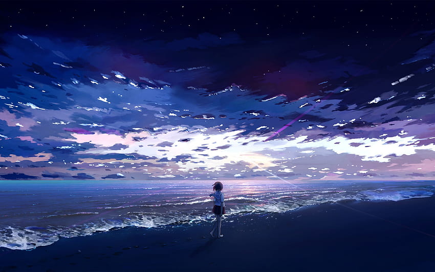 Anime girl, seashore, beach, art , , Dual Wide, 16:10, , Anime 2560x1600 HD wallpaper