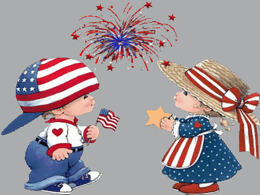 fourth of july clip art. little boy and girl in American, Vintage Patriotic July 4th HD wallpaper