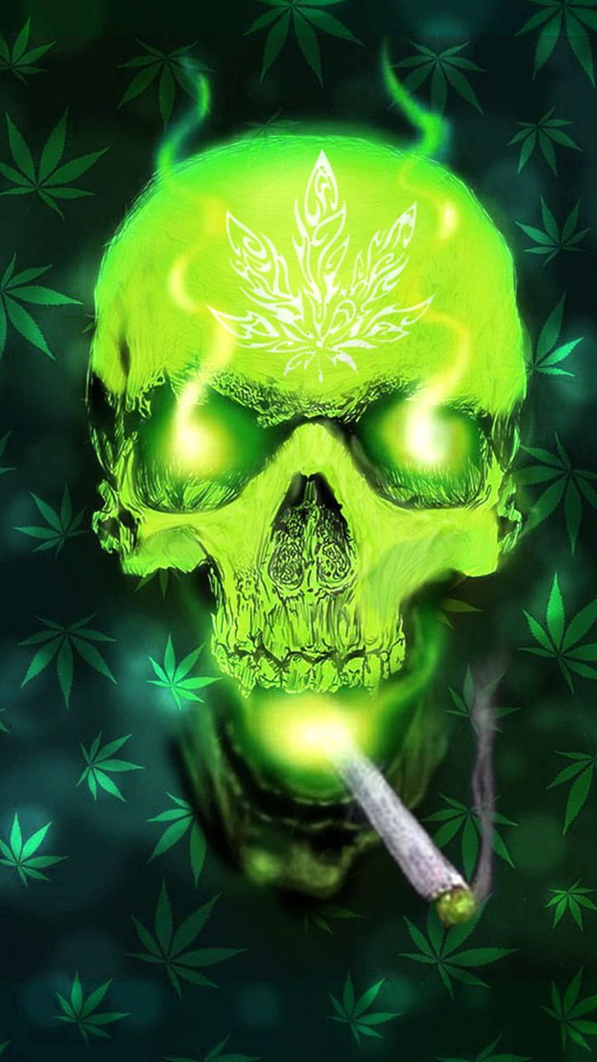 Crâne de fumée, crâne vert fluo Fond d'écran de téléphone HD