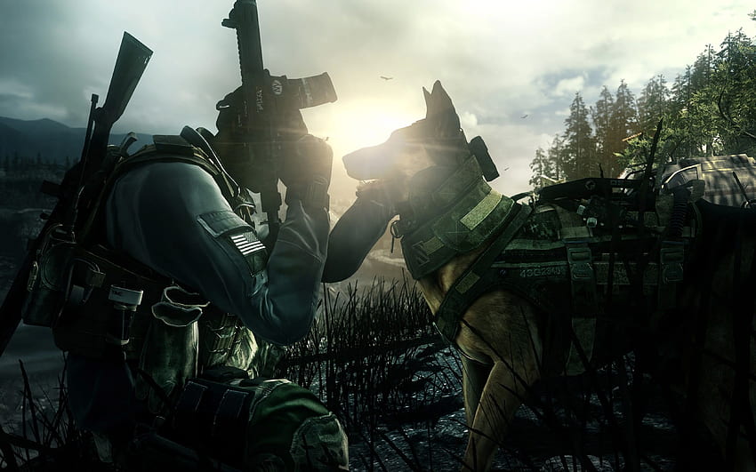 ジャーマン シェパード ゲーム アプリケーション デジタル、Call of Duty: Ghosts、兵士、犬、軍隊の横にある黒いスーツを着た男。 フレア、ドイツ兵 高画質の壁紙
