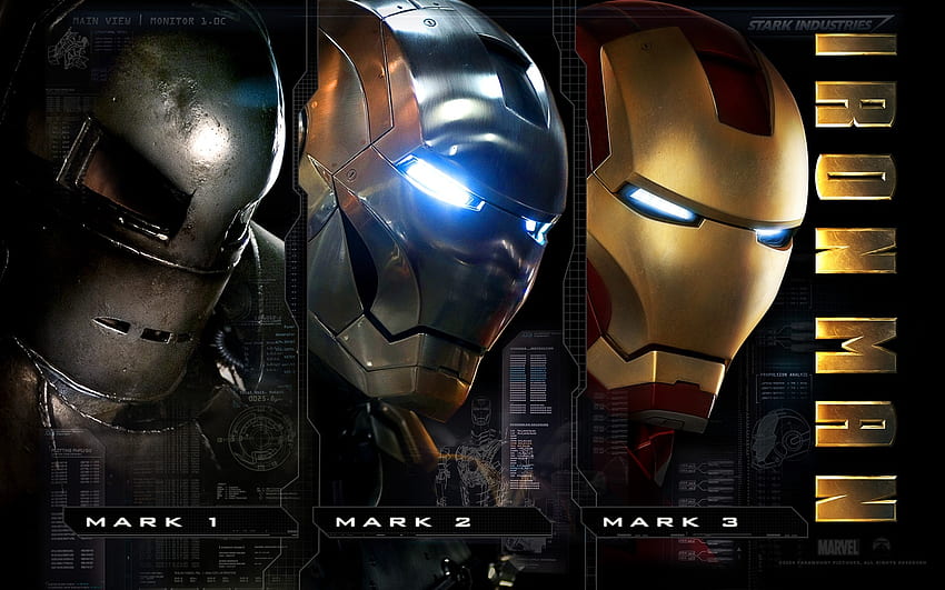 Iron Man Mark I II III, maski, bohater, film, iron man Tapeta HD