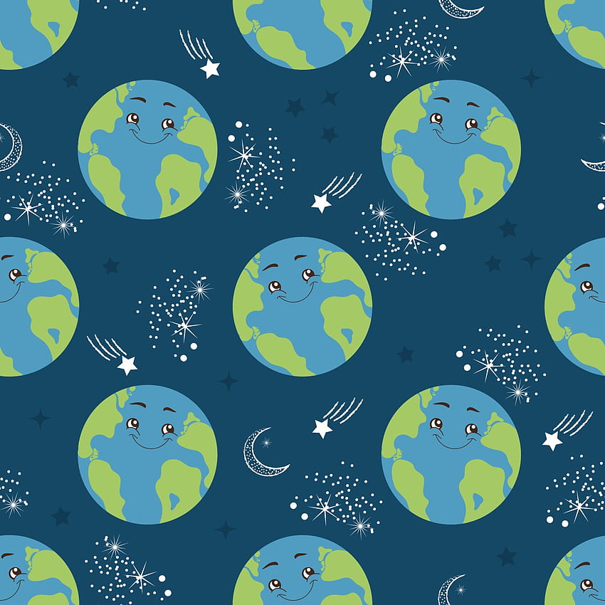 Jednolity wzór kreskówka planeta Ziemia. Szczęśliwy charakter globu w kosmosie. Ilustracja wektorowa do druku tekstylnego, papieru do pakowania i grafiki wektorowej 2184237 w Vecteezy Tapeta na telefon HD