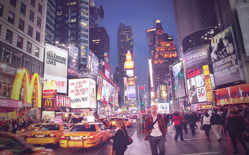 New York Street Night City Vignette, Times Square HD wallpaper