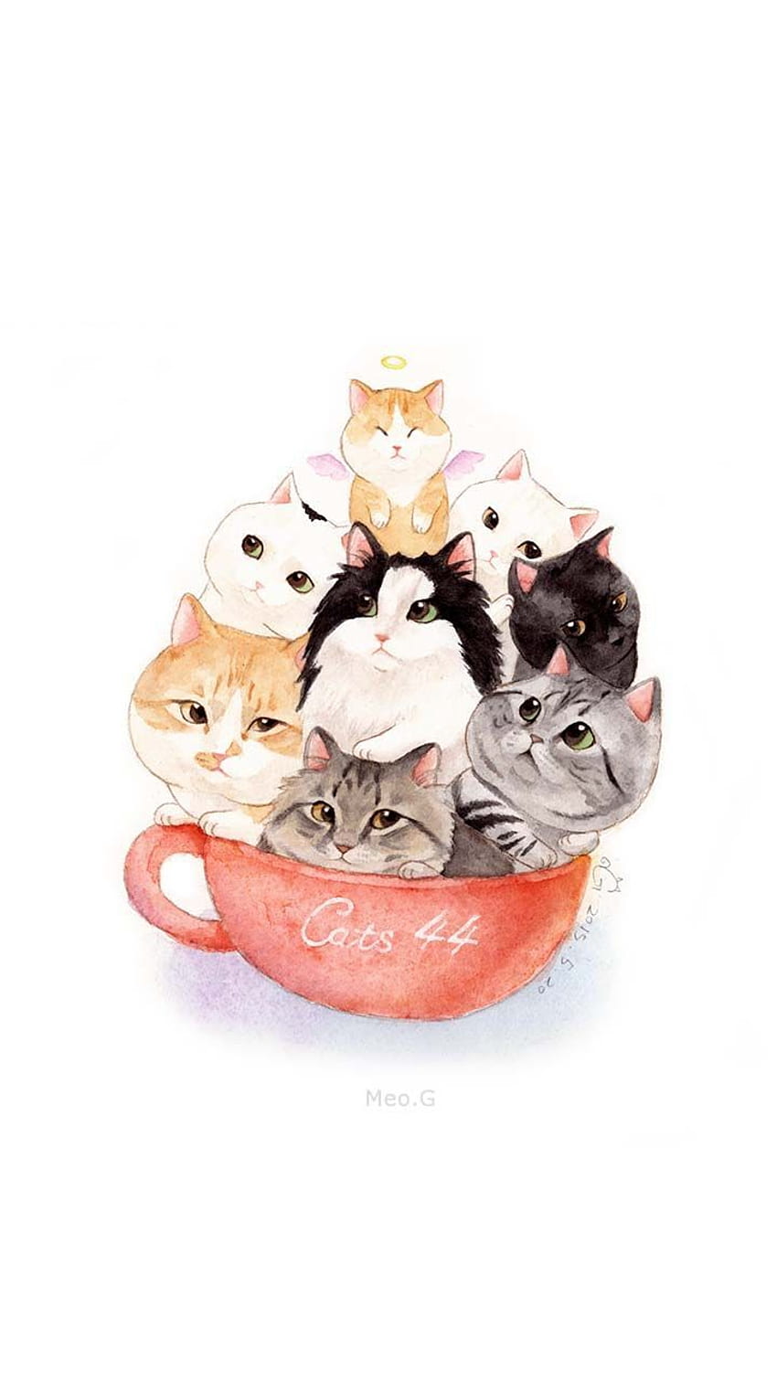 a cup of cats. Seni kucing, Binatang, Hewan, Cat Drawing HD phone wallpaper