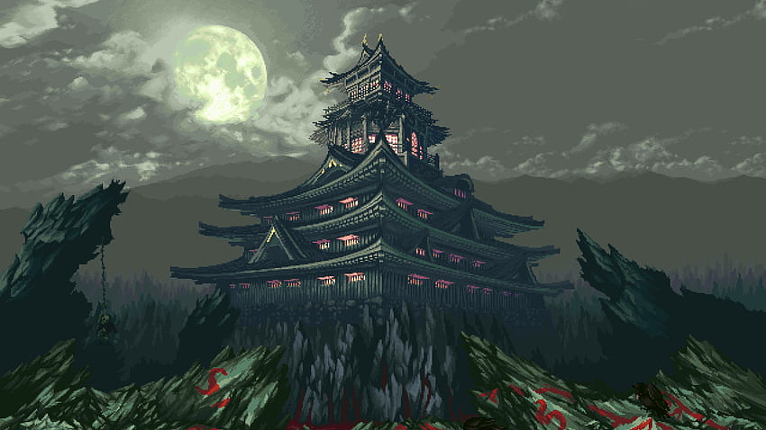 Pixel Art, Japanese Castle Art HD wallpaper