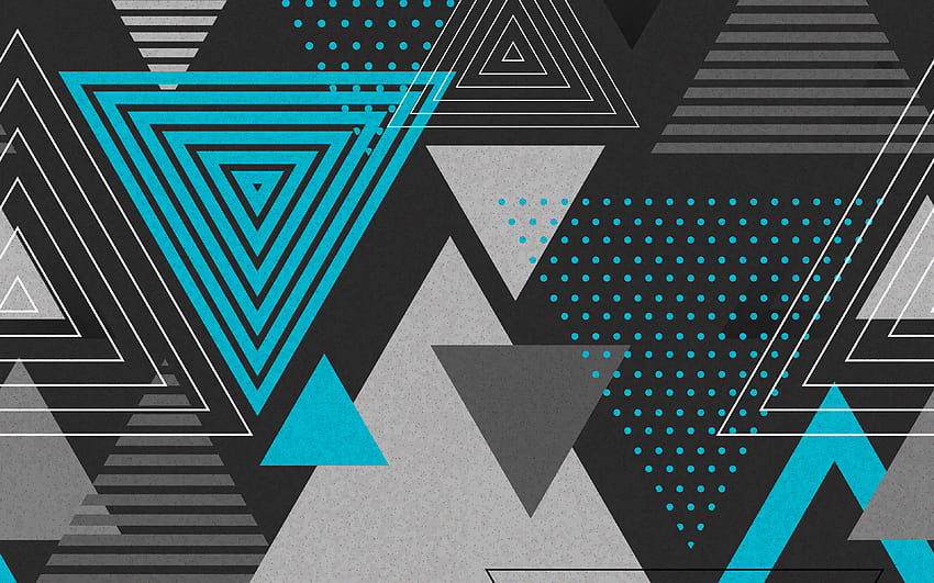 lineare Dreiecke, Materialdesign, geometrische Formen, blaue Hintergründe, abstrakte Dreiecke, geometrische Kunst, kreativ, Dreiecke HD-Hintergrundbild