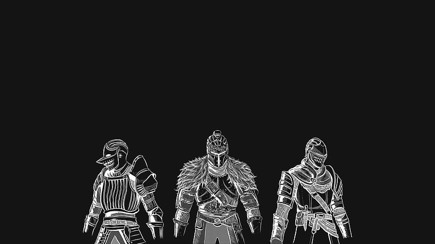 Dark Souls Knights 중세 판타지 전사들은 검정 흰색 갑옷을 입습니다. HD 월페이퍼