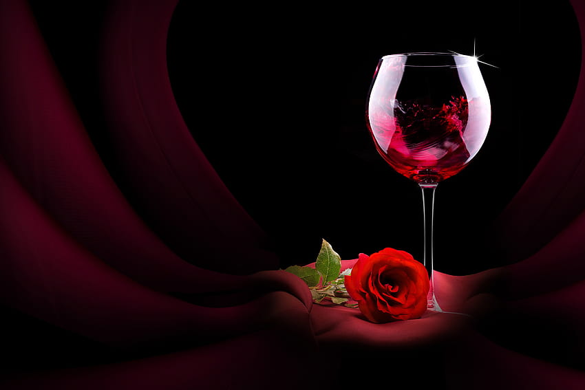 Wine & rose, Glass, Flower, Red, Rose HD wallpaper