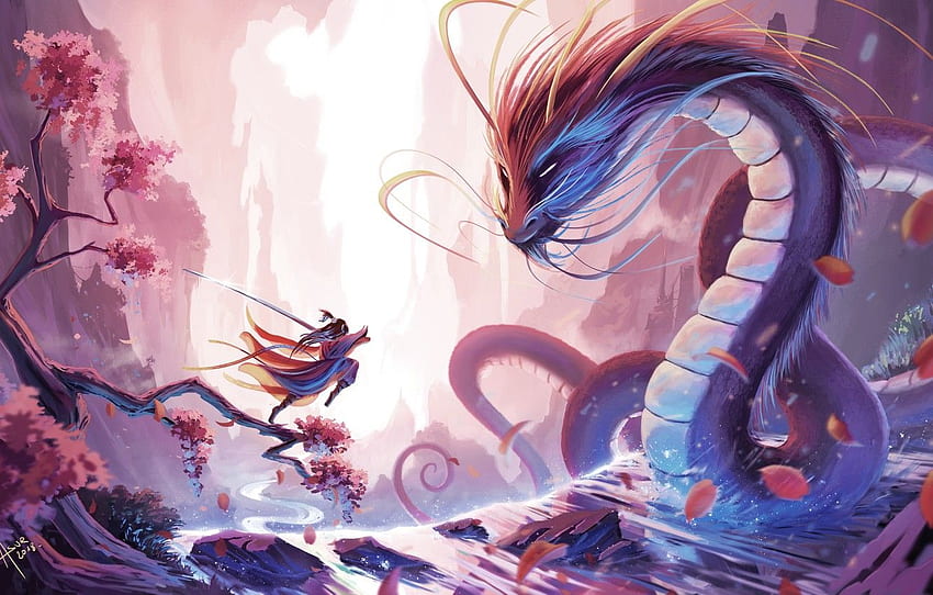 จีน, ฟิกเกอร์, มังกร, นักรบ, จีน - Fantasy Chinese Dragon Art - -, Chinese Demon วอลล์เปเปอร์ HD