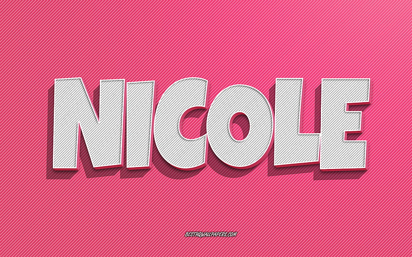 Nicole, różowe linie tła, z imionami, imię Nicole, imiona żeńskie, karta okolicznościowa Nicole, grafika liniowa, z imieniem Nicole Tapeta HD
