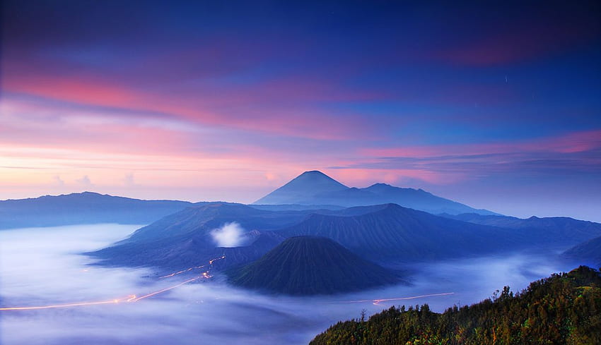 Bromo Indonesia sunset volcano landscape . HD wallpaper