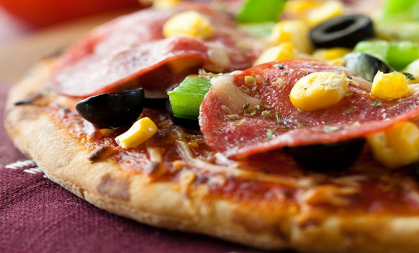 Essen, Pizza, Makro, Mais, Mais, Wurst HD-Hintergrundbild