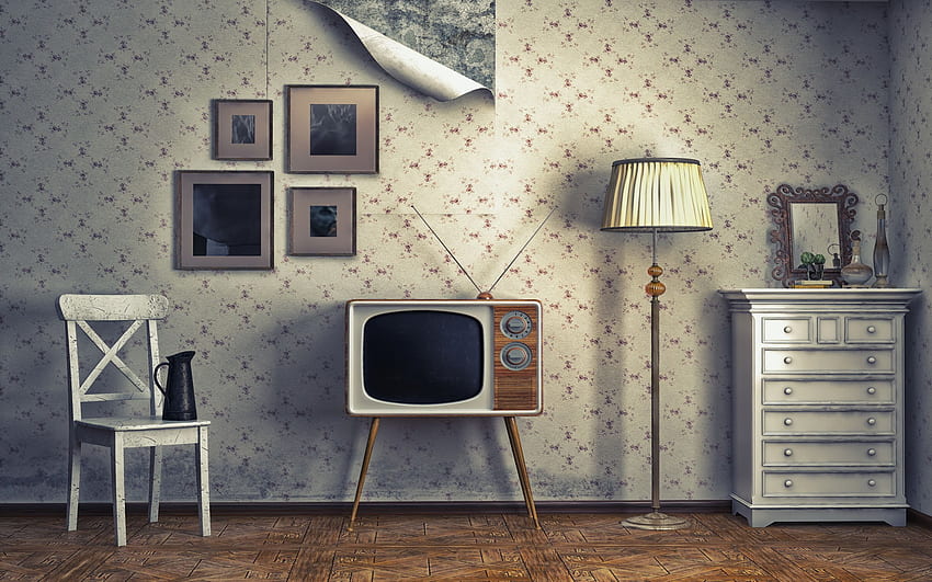 antique Lamp walls television walls, Retro TV HD wallpaper