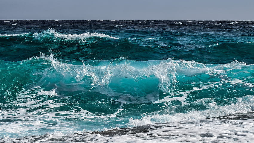 青、海の波、海岸、水 高画質の壁紙