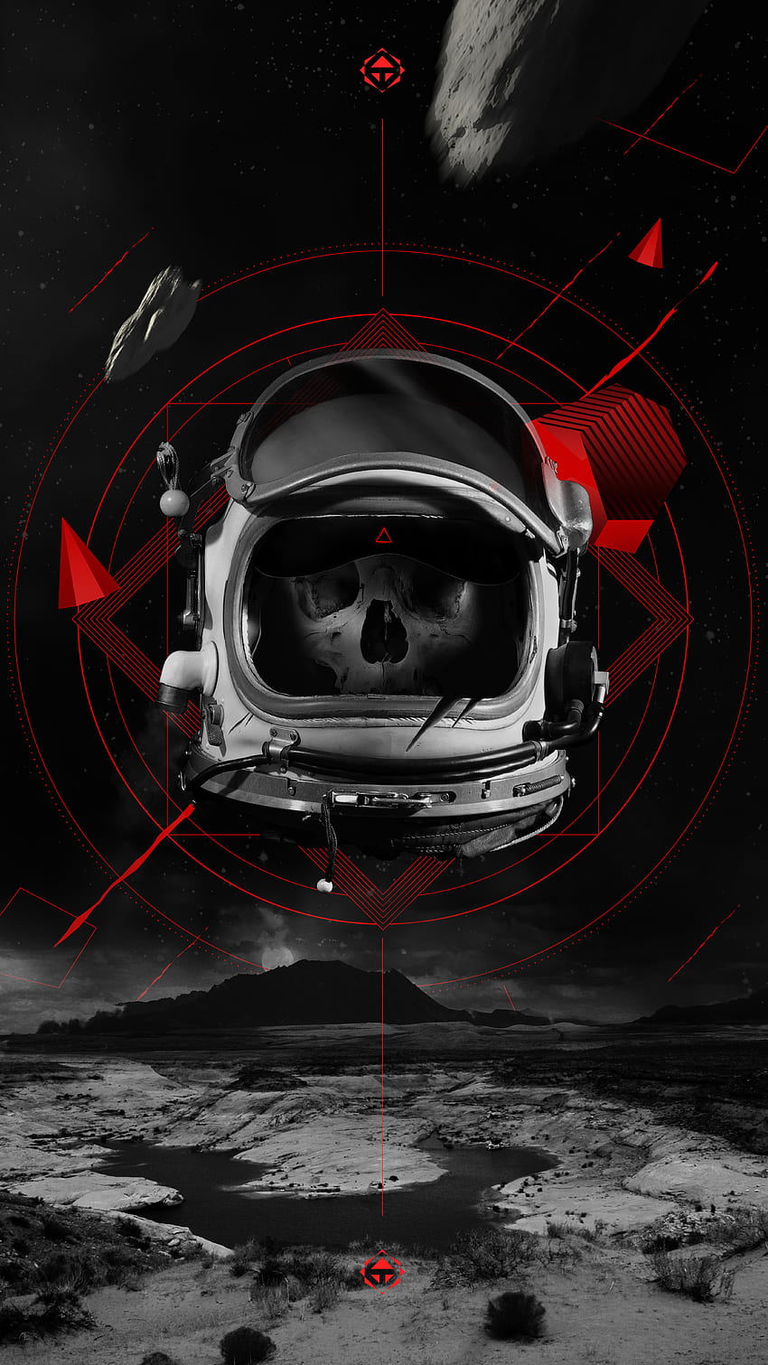 Art, Helmet, Skull, Cosmonaut HD phone wallpaper