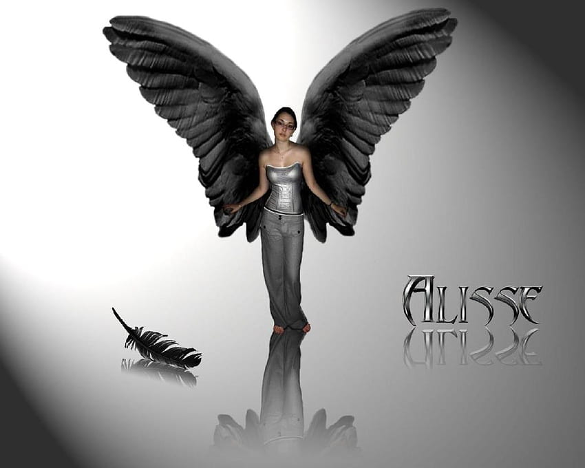 Alisse, Flügel, schwarz, geflügelt, Silber, Engel, Kleid HD-Hintergrundbild