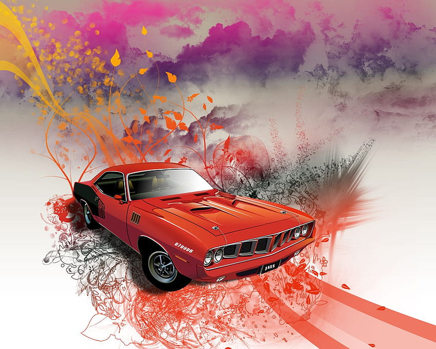 Muscle car i tło, Muscle Car Art Paint Tapeta HD