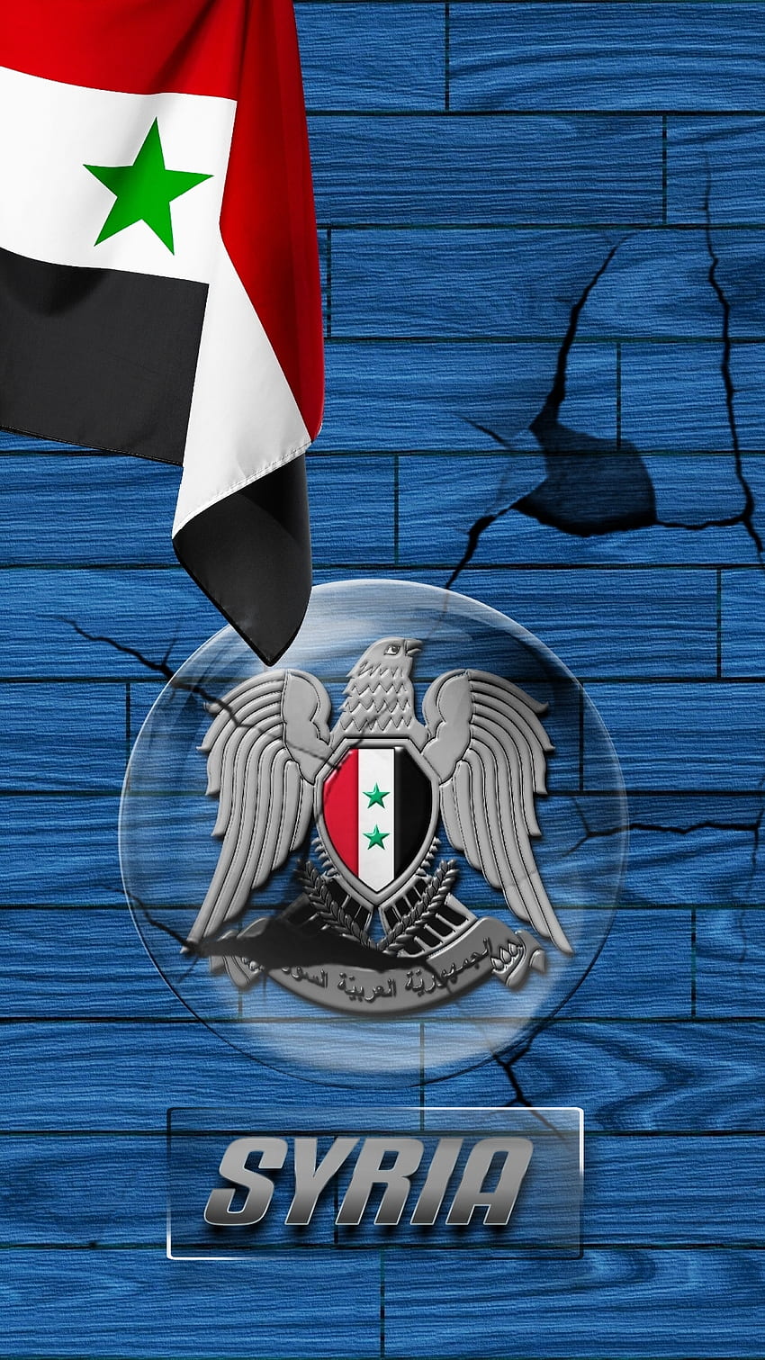 Syria, middle-east, symbol, glass, flag, blue-wood, nation, arab-nation, syrian-flag, coat-of-arms HD phone wallpaper