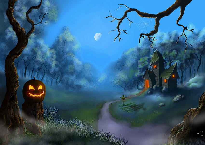★Jack o Lantern Path★, attractions in dreams, cute, paintings, digital art, houses, creative pre-made, pumpkins, landscapes, love four seasons, halloween, lovely HD wallpaper