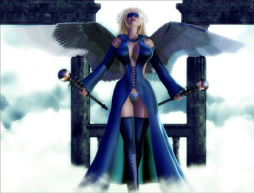 Blue fantasy angel, blue, fantasy, clouds, angel, girl HD wallpaper
