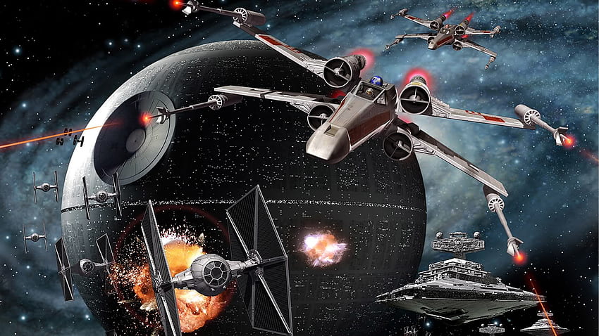 une belle œuvre d'art CG montrant la bataille entre l'alliance rebelle et l'empire sur l'étoile de la mort. Semble très détaillé comme votre . Fond d'écran HD