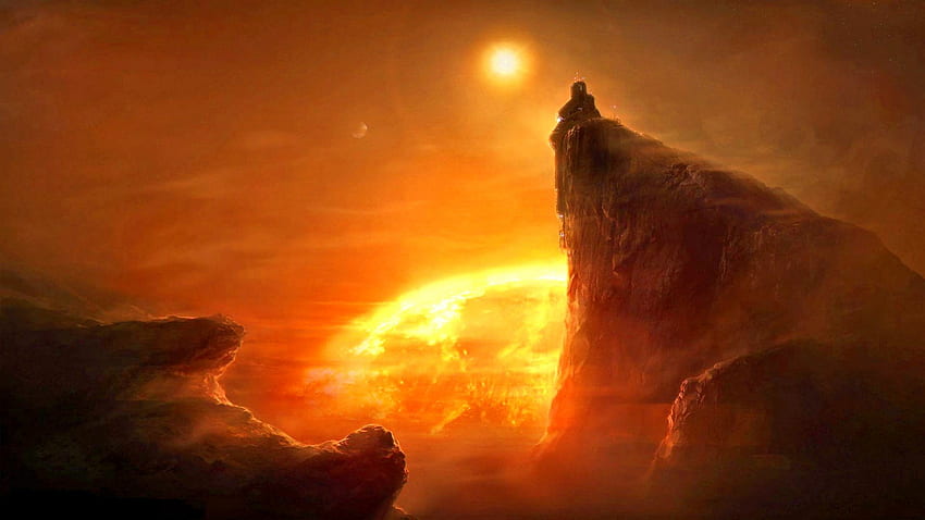 Biara Terakhir, lanskap, fantasi, matahari, alien Wallpaper HD