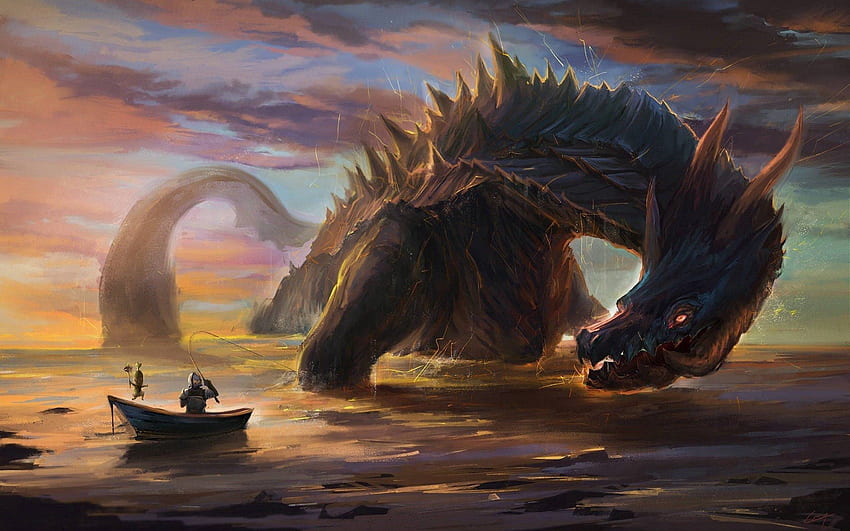 Fantasy, Art, Boat, Dragon, Knight HD wallpaper
