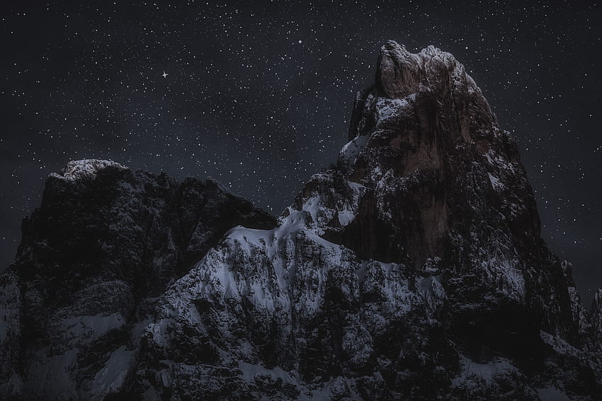 Starry sky, mountain peak, rocky mountain, nature HD wallpaper