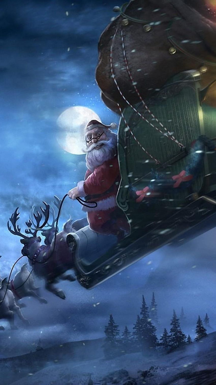 Christmas Santa Claus Sledge Illustration Android HD phone wallpaper