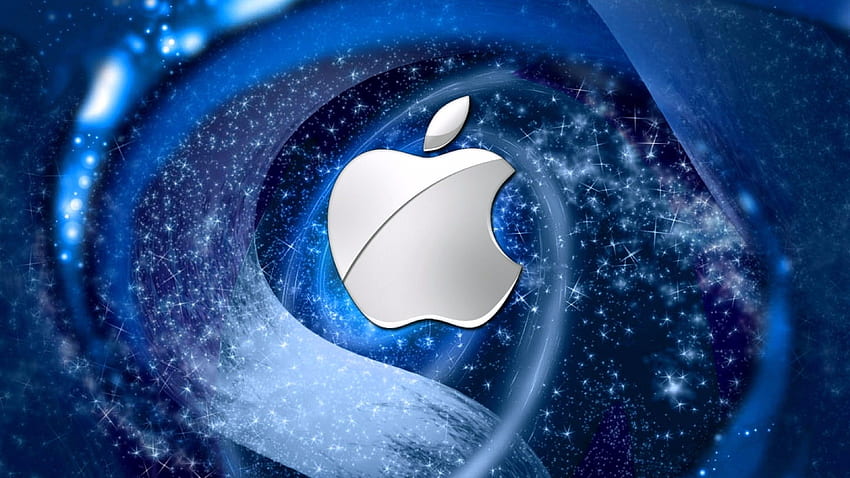 青いアップルの背景、青い MacBook 高画質の壁紙