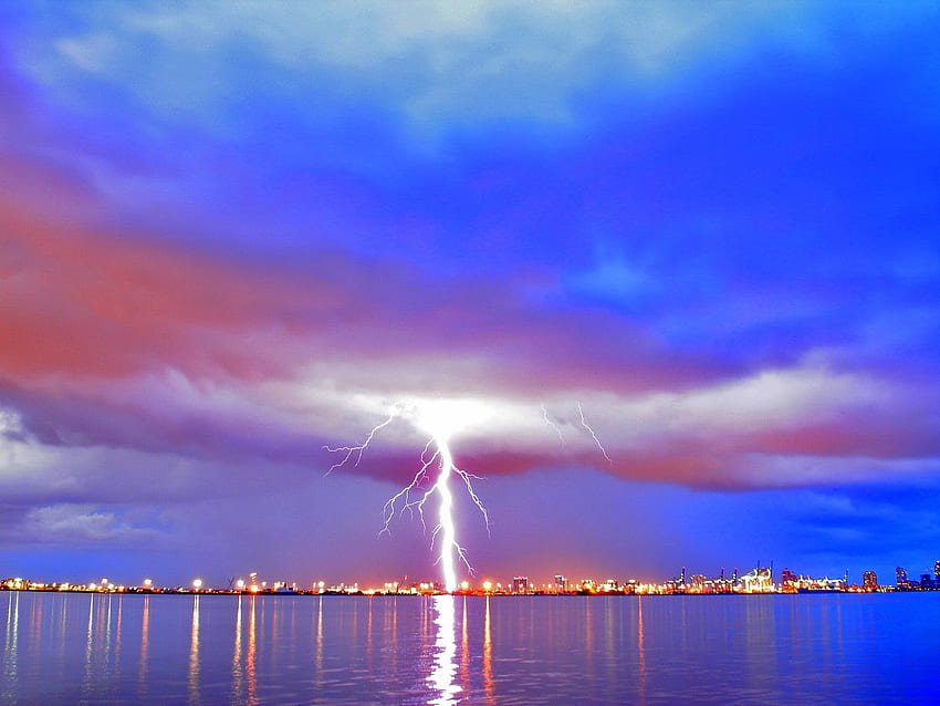 The Lightning Flash, blue, flash, city, light, sky HD wallpaper