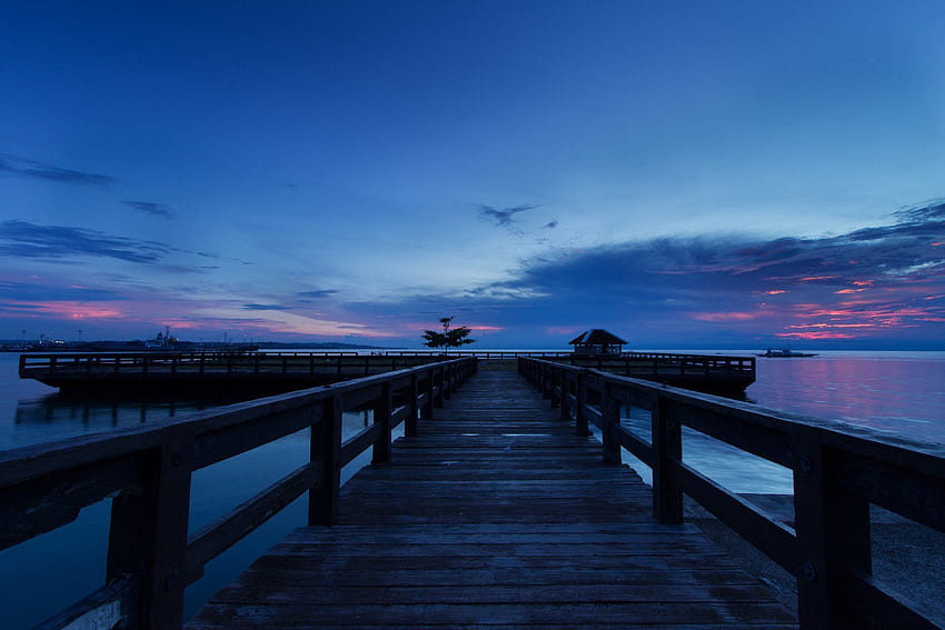 philippines island sea beach pier wood bridge night pink sunset sky HD wallpaper