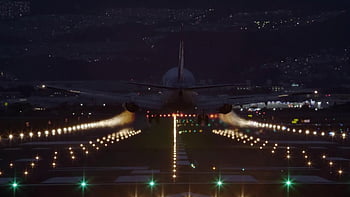 Plane runway airport night lights HD wallpapers | Pxfuel