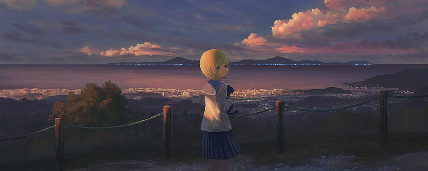 Anime Girl Alone Standing Resolution, , Tło i, Anime Girl Alone Light Tapeta HD