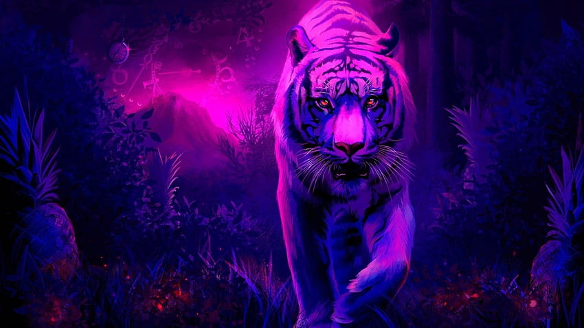 Tiger and Background, Purple Animal HD wallpaper