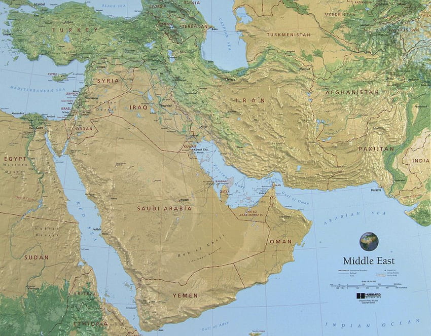 Издигната релефна карта на Близкия изток, Близкия изток HD тапет