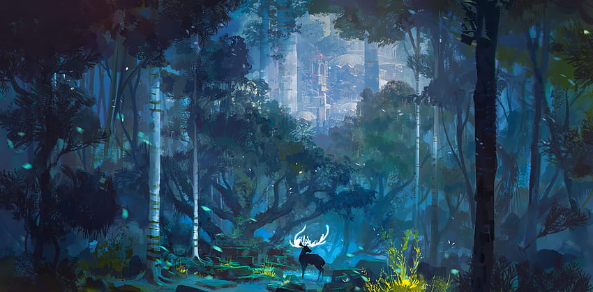Fantasy, Art, Landscape, Lock, Deer, Horns HD wallpaper
