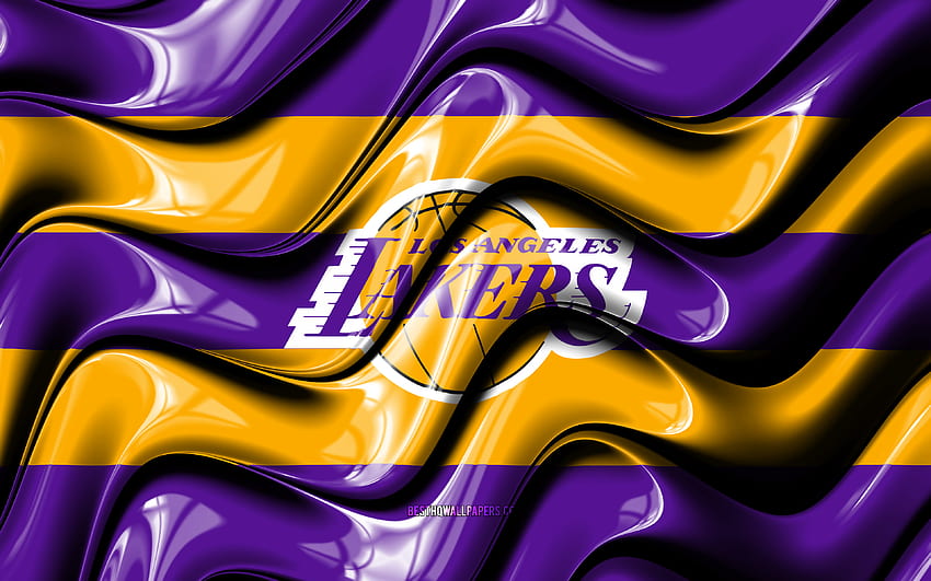 Flagge der Los Angeles Lakers, violette und gelbe 3D-Wellen, NBA, amerikanisches Basketballteam, Logo der Los Angeles Lakers, Basketball, Los Angeles Lakers, LA Lakers HD-Hintergrundbild