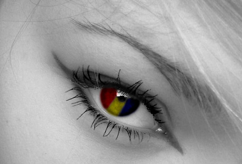Romania, make-up, abstract, flag, eye HD wallpaper